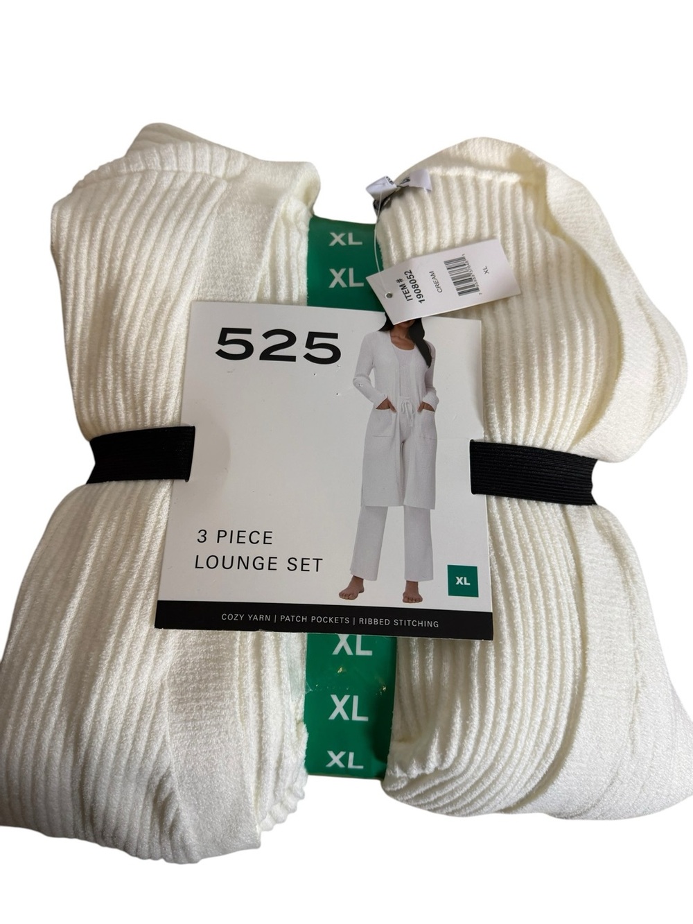 525 Lounge Set Womens XL White/Cream 3 Piece Cozy Ribbed Cardigan, Tank, Pants